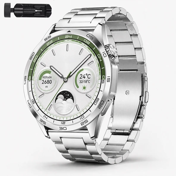 Huawei Watch GT4 46mm İle Uyumlu Katlanır Klipsli Paslanmaz Çelik Saat Kordonu  Gümüş ürün görseli 1
