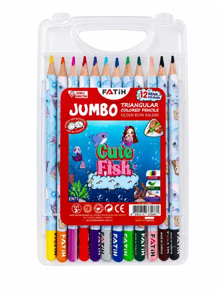 FATİH CUTİE FISH JUMBO ÜÇGEN KURU BOYA 12 RENK ürün görseli 1