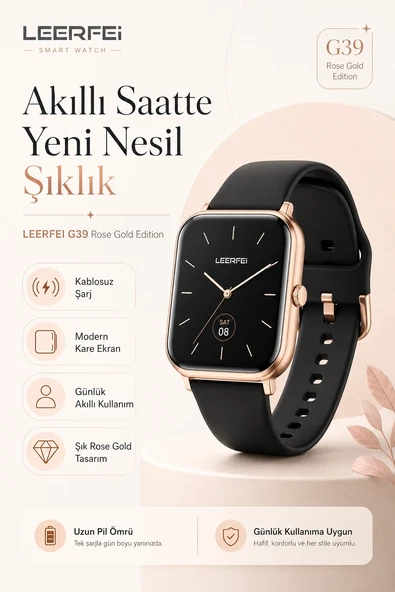 Dokunmatik Ekranlı Rose Gold Akıllı Saat Kablosuz Şarj Özellikli Günlük Kullanım ürün görseli 1