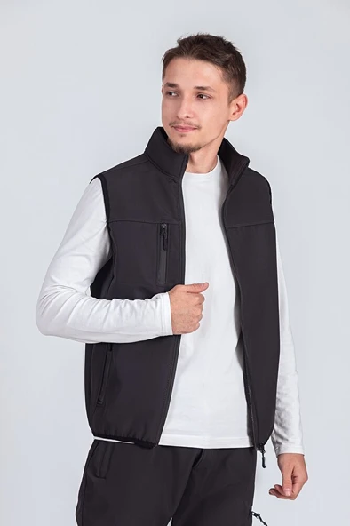 Softshell Dik Yaka Erkek Yelek - Resim 2