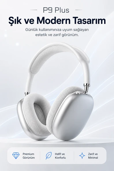Kulak Üstü Kablosuz Bluetooth Kulaklık Yumuşak Pedli Mikrofonlu Günlük Kullanım ürün görseli 1