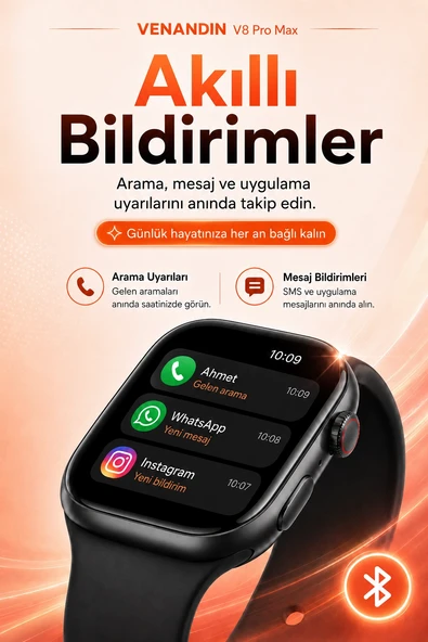 Kablosuz Şarjlı Dokunmatik Ekran Akıllı Saat Arama ve Mesaj Bildirim Destekli ürün görseli 1