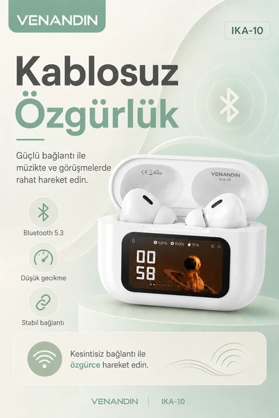 Dijital Ekranlı Şarj Kutulu Kablosuz Kulaklık Müzik Arama Ve Günlük Kullanım İçin ürün görseli 1
