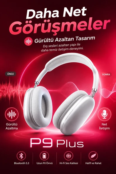 Bluetooth Bağlantılı Kulak Üstü Kulaklık Mikrofonlu Yumuşak Pedli Modern Tasarım ürün görseli 1