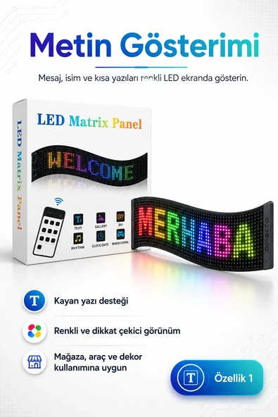 Renkli LED Kayan Yazı Paneli Uzaktan Kumandalı Metin Saat Ve Tarih Gösterimli ürün görseli 1