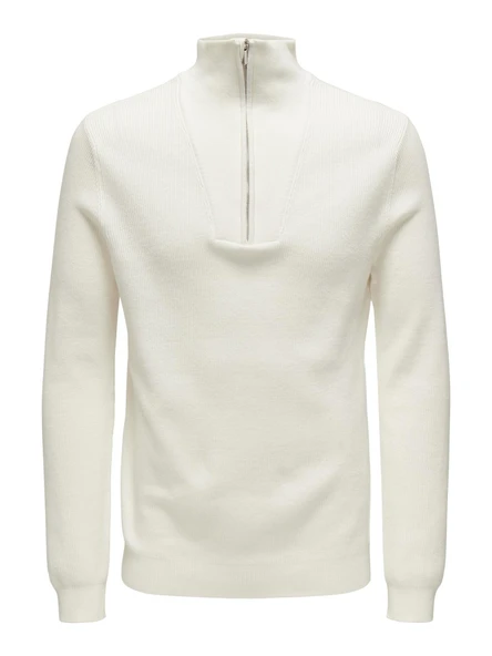 Only & Sons   ONSPHILL REG 12 RIB HALF ZIP KNIT Erkek Bej Kazak - 22030794 ürün görseli 1