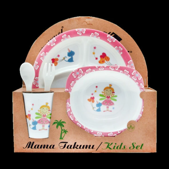 Prenses Melamin Bebek Mama Yemek Tabağı Kabı Bardak Kaşık 5Li Set ürün görseli 1