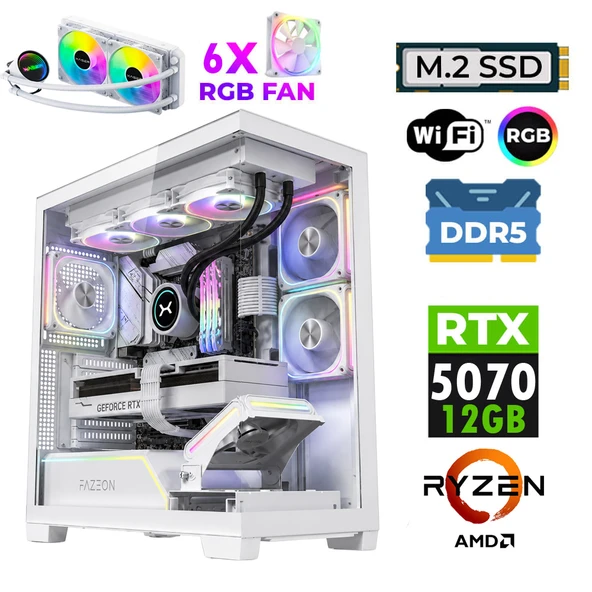 Xaser JETT X120 Ryzen 5 7500X3D 32GB DDR5 Ram 1TB M.2 NVMe SSD 12GB RTX5070 Sıvı Soğutmalı Oyuncu Bilgisayarı ürün görseli 1