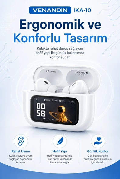 Dokunmatik Ekranlı Şarj Kutulu Kablosuz Kulak İçi Kulaklık Uzun Pil Ömürlü Model ürün görseli 1