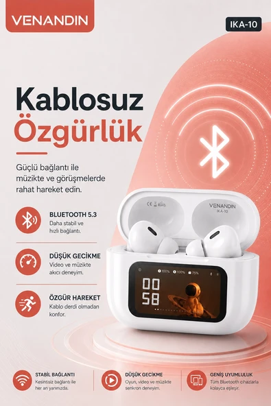 Akıllı Ekranlı Şarj Kutusuna Sahip Kablosuz Kulaklık Kulak İçi Stereo Ses Özellikli ürün görseli 1