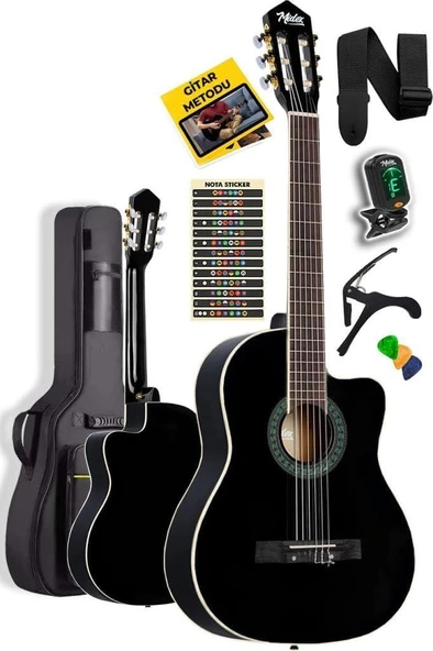 Midex MGX-100BK-BAG Üst Seviye Klasik Gitar 4/4 Sap Ayarlı Gül Klavye (Tuner Çanta Askı Capo Metod Pena) Outlet ürün görseli 1