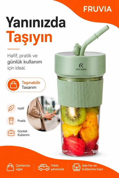 USB Şarjlı Mini Blender Meyve Sıkacağı Pipet Kapaklı Taşınabilir İçecek Haznesi ürün görseli 1