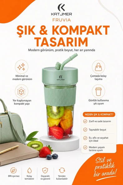 Şarjlı Taşınabilir Meyve Sıkacağı Pipetli Hazneli Pratik Smoothie Blender Bardağı ürün görseli 1