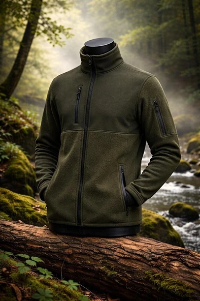 Vatan Tekstil Slim Fit Erkek Tam Fermuarlı Dik Yaka 4 Cepli Polar Softshell Garnili ürün görseli 1