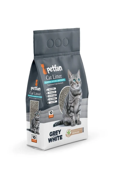 Petfan Grey&White Doğal Kokusuz Kedi Kumu 10 Lt ürün görseli 1