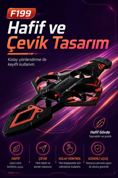 2.4G Uzaktan Kumandalı F199 Model Uçak Drone Hızlı Dönüşlü Çocuk Oyuncağı ürün görseli 1