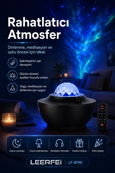 Uzaktan Kumandalı Yıldızlı Gökyüzü Projektörü Gece Lambası Ambiyans Işıklı ürün görseli 1