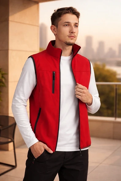 Vatan Tekstil Dik Yaka Slim Fit 3 Cepli Softshell Erkek Yelek Su İtici Kumaş ürün görseli 1