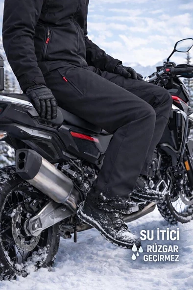 İçi Polarlı Kışlık Softshell Rüzgar Geçirmez Su İtici Kumaş Erkek Motorcu Pantolonu ürün görseli 1