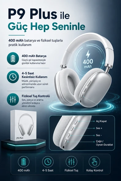 Katlanabilir Kablosuz Kulaklık Kulak Üstü Rahat Pedli Taşınabilir Stereo Model ürün görseli 1