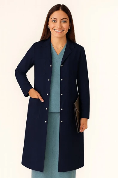 Kadın Klasik Yaka Alpaka Kumaş Slim Fit Önlük, Doktor, Öğretmen, Hemşire, Stajyer, Çalışma Önlüğü ürün görseli 1