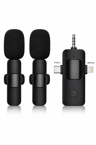 Dunspin SK-692 2.4G Çiftli Kablosuz Yaka Mikrofonu Telefonlar UyumluType-C Lightning  Aux ürün görseli 1