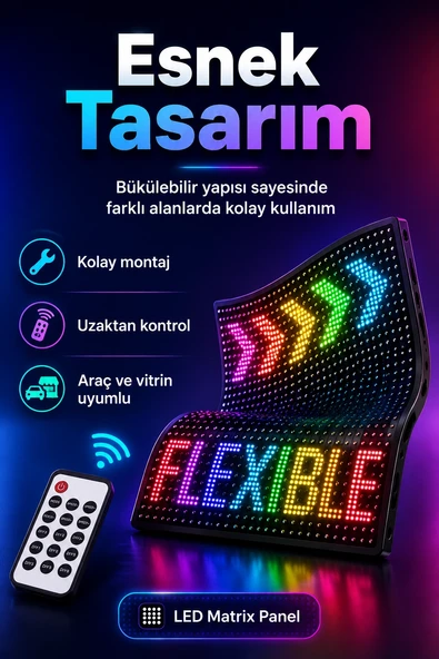 Araç Mağaza Ve Vitrin İçin Renkli LED Kayan Yazı Paneli Kumandalı Ekran ürün görseli 1