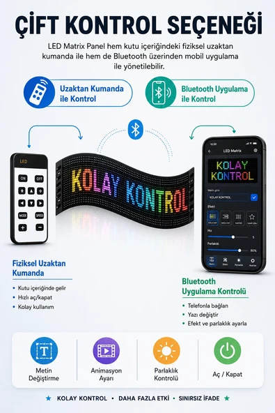 Esnek LED Matrix Panel Kayan Yazı Ekranı Kumandalı Ritim Ve Galeri Destekli ürün görseli 1