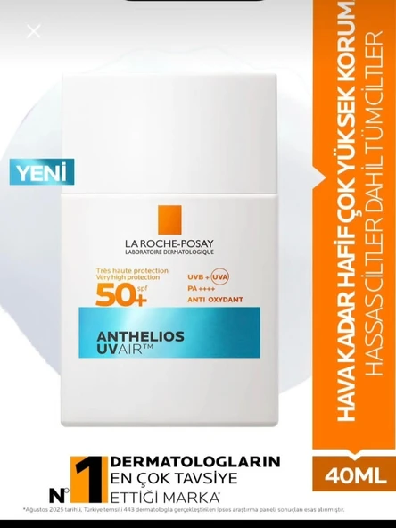 La Roche Posay Anthelios Uvair SPF50+ Hava Kadar Hafif Tüm Ciltler İçin Yüz Güneş Kremi 40ML 3337875917810 ürün görseli 1