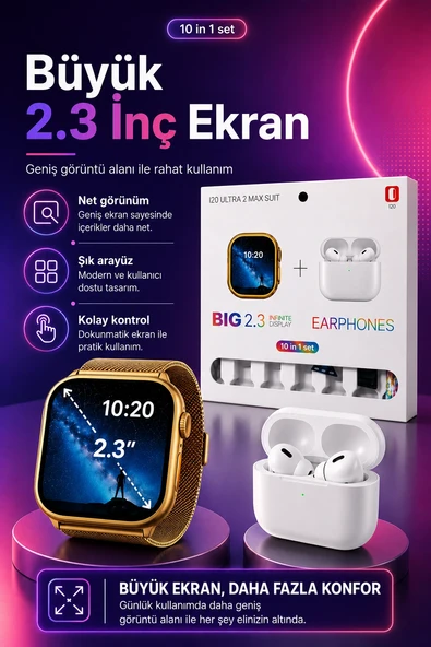 Dokunmatik Ekranlı Akıllı Saat Kablosuz Kulaklık Ve Aksesuarlarıyla Tam Set ürün görseli 1