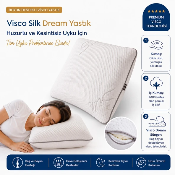 Homedius Silk Dream Boyun Destekli Ortopedik Visco Yastık 59x39 cm  Beyaz ürün görseli 1