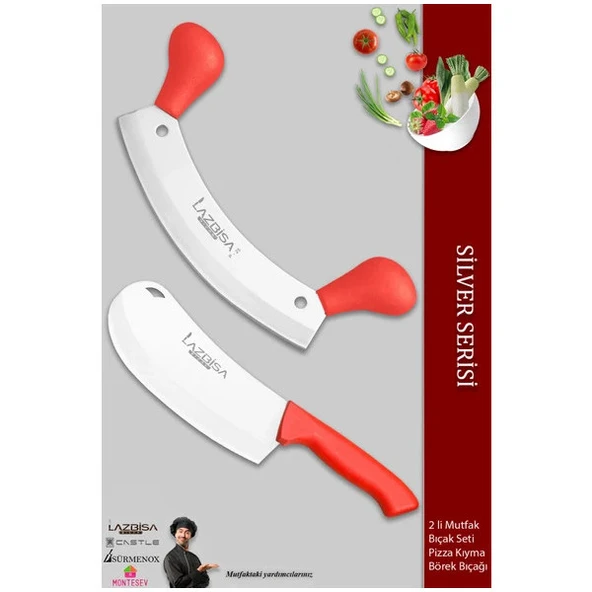 Lazbisa Silver Serisi Mutfak Bıçak Börek Bıçağı Pizza Pide Bıçağı Salata Kıyma Bıçağı 2 Li Set ( Mft-413) ürün görseli 1