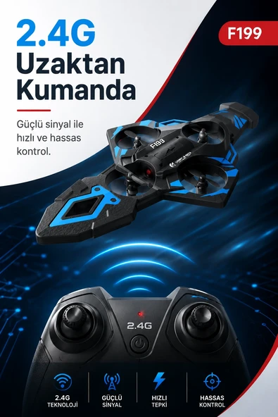 F199 Uzaktan Kumandalı Uçak Drone 2.4G Bağlantılı 360 Derece Dönüş Özellikli Oyuncak ürün görseli 1