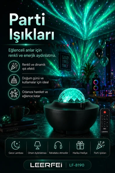 Parti Işığı Özellikli Galaksi Projeksiyon Lambası Kumandalı Gece Aydınlatması ürün görseli 1