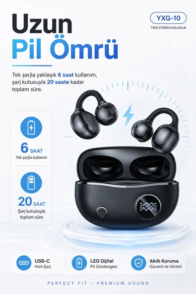 Kulak Kancalı Kablosuz Bluetooth Kulaklık Şarj Kutulu Mikrofonlu Spor Kullanım ürün görseli 1