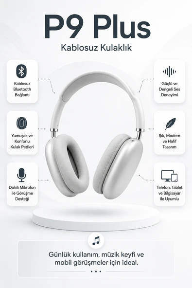 Kablosuz Kulak Üstü Bluetooth Kulaklık Katlanabilir Tasarım Uzun Süreli Kullanım ürün görseli 1
