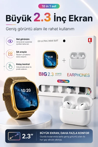 Akıllı Saat Ve Kablosuz Kulaklık Bir Arada Telefon Uyumlu Şık Hediye Seti ürün görseli 1