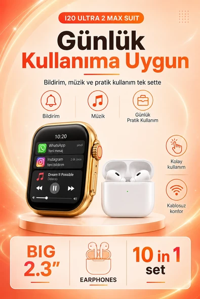 Büyük Ekranlı Akıllı Saat Kablosuz Kulaklık Ve Çoklu Aksesuar İçeren Set ürün görseli 1