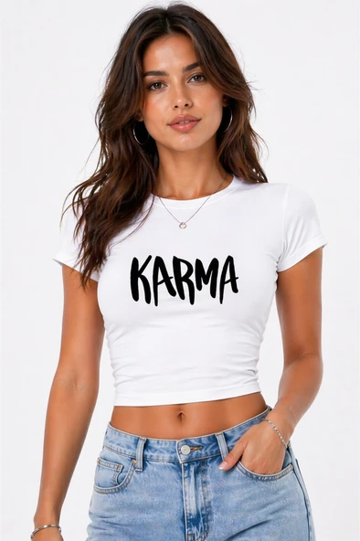 Kadın Baby Tee Crop Tişört Karma Baskılı Slim Fit %100 Pamuk Yazlık Trend ürün görseli 1