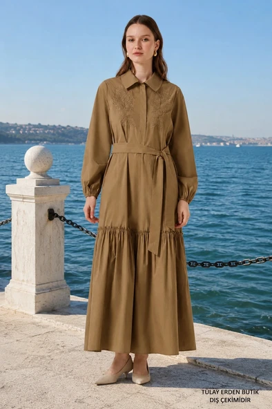 NUSS 2040 DESENLİ ELBİSE- CAMEL - Resim 3
