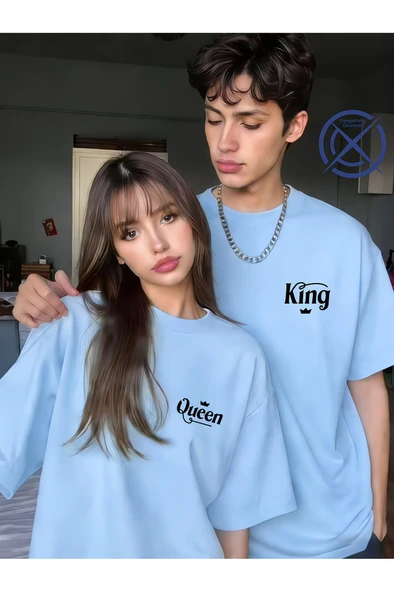 King Queen Sevgili Tişört Kombini Unisex Çift Tişört Seti %100 Pamuk Couple T-Shirt ürün görseli 1