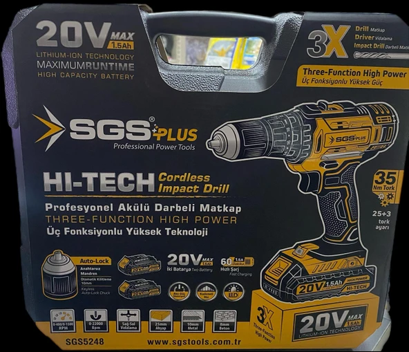 SGS 5248 AKÜLÜ VİDALAMA SETİ DARBELİ 20 VOLT 2*1.5Ah ürün görseli 1
