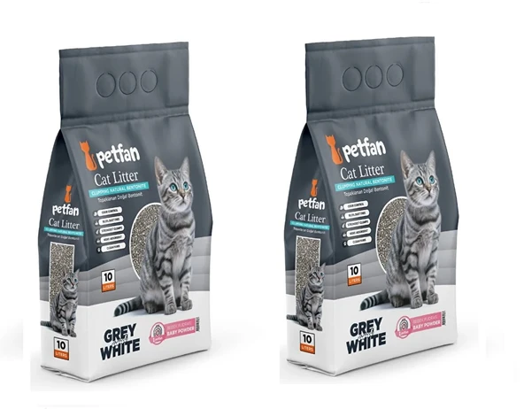 Petfan Grey&White Bebek Pudralı İnce Taneli Kedi Kumu 10Ltx2 Adet ürün görseli 1