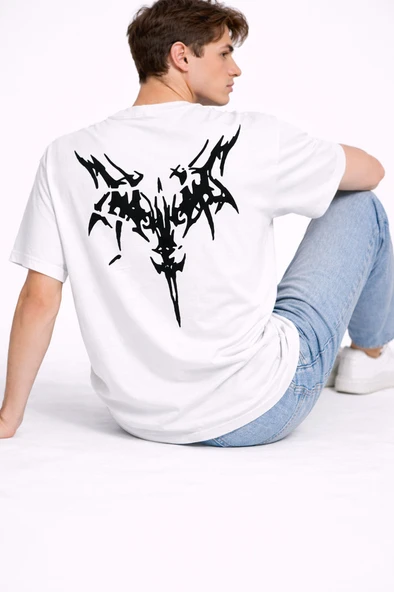 Oversize Erkek Tişört Arkası Baskılı Streetwear Siyah Grafik Back Print Unisex T-Shirt ürün görseli 1