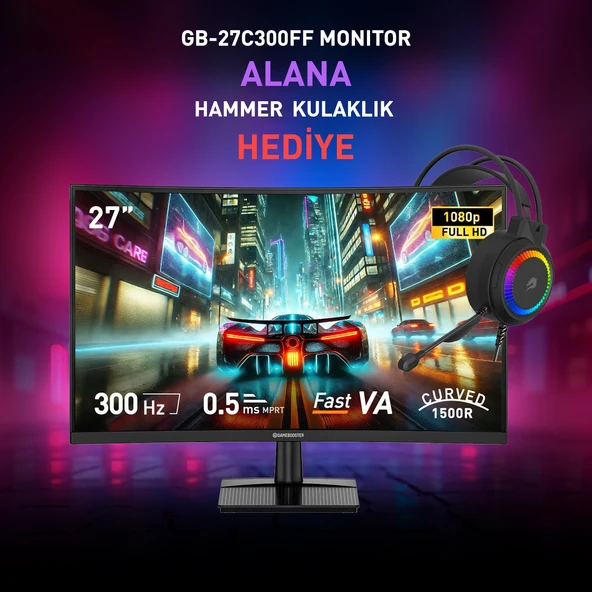 GameBooster GB-27C300FF  300Hz 0.5ms Gaming Monitör +GB H02B Hammer Rainbow Kulaklık Hediye! ürün görseli 1