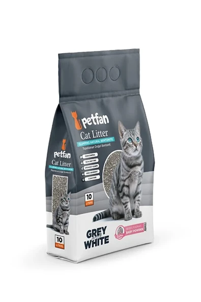 Petfan Grey&White Bebek Pudralı İnce Taneli Kedi Kumu 10 Lt ürün görseli 1