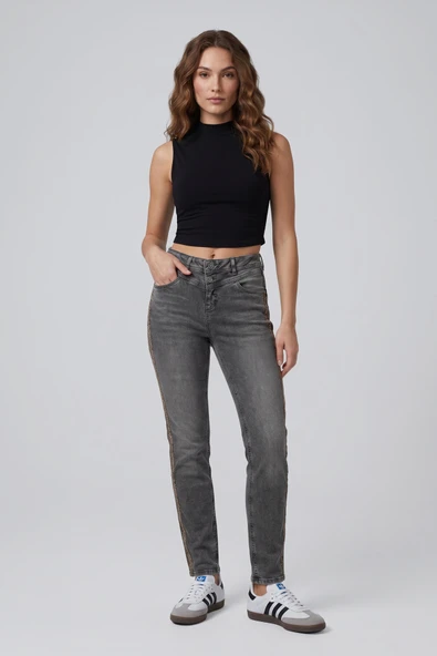 Kadın Likralı Slim Fit Gri Jean Pantolon ürün görseli 1