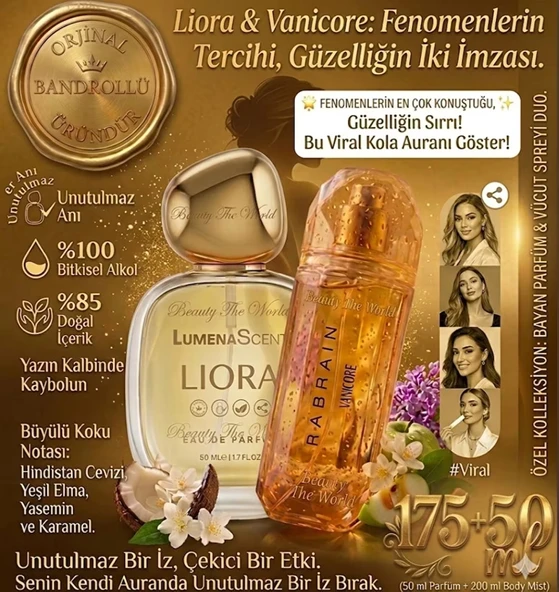 Liora & Vanicore Fenomenlerin Tercihi Kalıcı Kadın Parfüm & Vücut Spreyi Seti ürün görseli 1