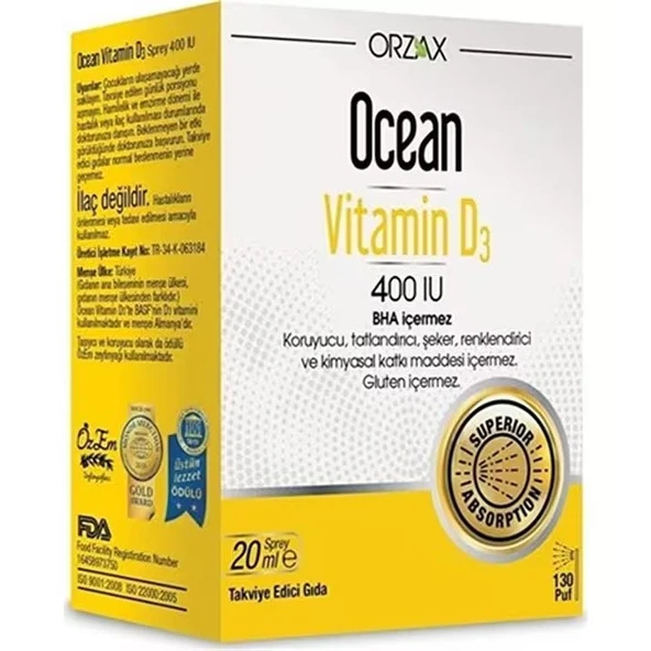 Ocean Vitamin D3 400 IU Oral Sprey 20 ml ürün görseli 1