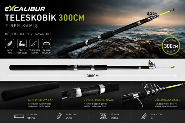 Excalibur Tele Kamış 300cm - Resim 2